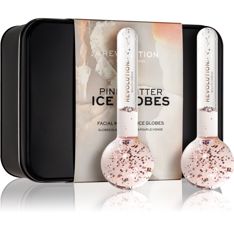 Makeup Revolution Ice Globes Pink Glitter masážna pomôcka na tvár 2 ks
