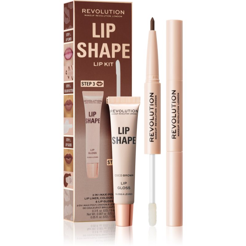 Makeup Revolution Lip Shape Kit set îngrijire buze culoare Coco Brown 1 buc