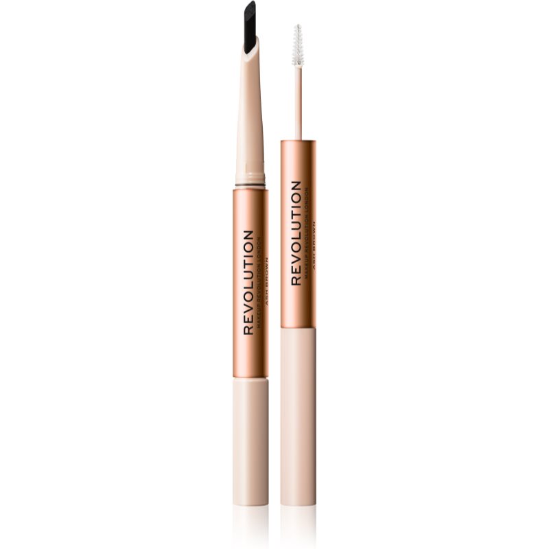 Makeup Revolution Fluffy Brow Filter Duo двустранен молив за вежди за фиксиране и оформяне цвят Ash Brown 0.12 гр.
