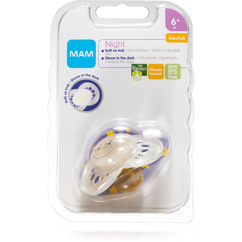 

MAM Night Natural Rubber 6m+ пустушка White Seal 6m