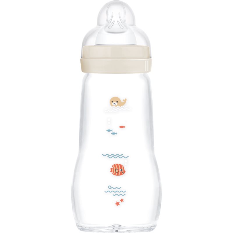 MAM Feel Good Glass Baby Bottle Glasfläschchen mit Anti-Kolik-System 2m+ Beige 260 ml