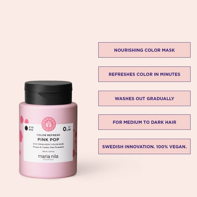 Maria Nila Colour Refresh Mask Sanfte nährende Maske ohne permanente Farbpigmente Farbton Pink Pop 0.69 100 ml (Bild 3)