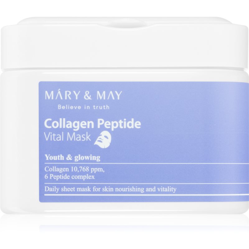 MARY & MAY Collagen Peptide Vital Mask набір тканинних масок проти розтяжок та зморшок 30 кс