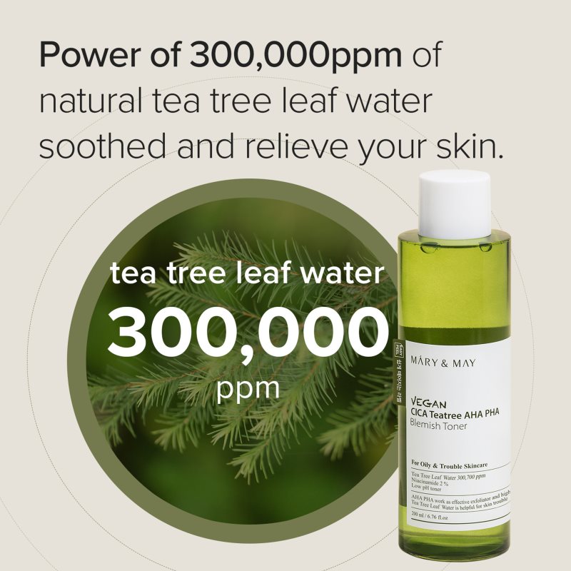 Mary&May Cica Tea Tree AHA PHA zklidňující tonikum pro problematickou pleť, akné 200 ml (obrázek 5)