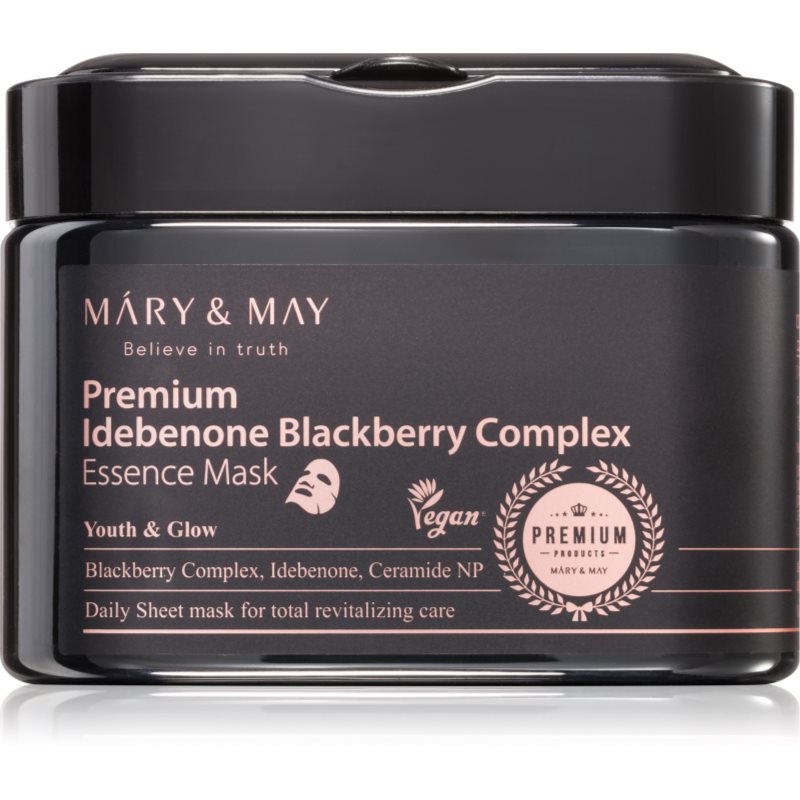 Mary&May Premium Idebenone Blackberry Complex Essence Mask hydratačná plátienková maska so spevňujúcim účinkom veľké balenie 20 ks