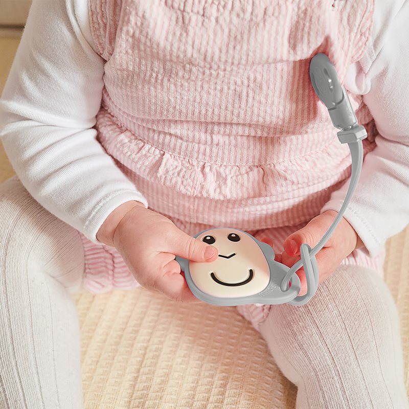 Matchstick Monkey Flat Face Teether & Soother Clip Geschenkset für Kinder Grey