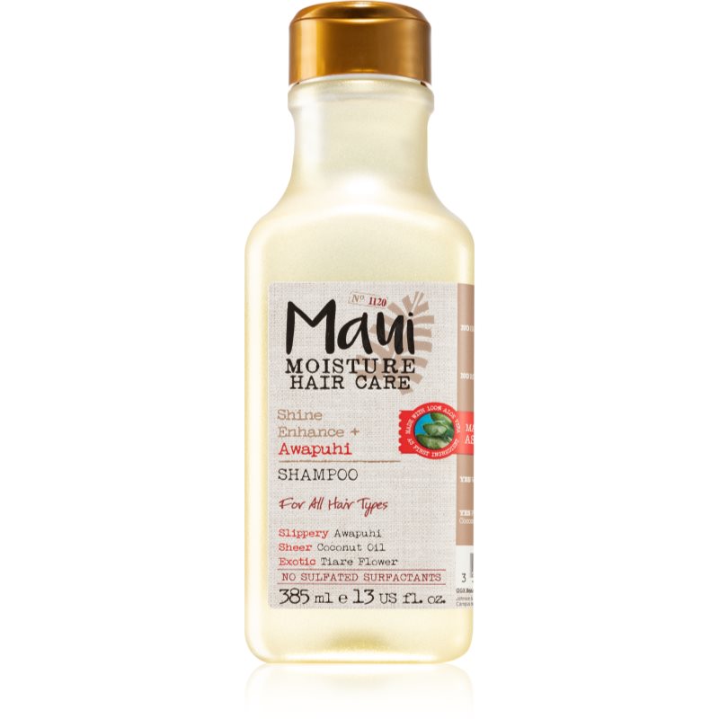 Maui Moisture Shine Amplifying + Awapuhi šampūnas plaukų blizgesiui ir švelnumui užtikrinti 385 ml