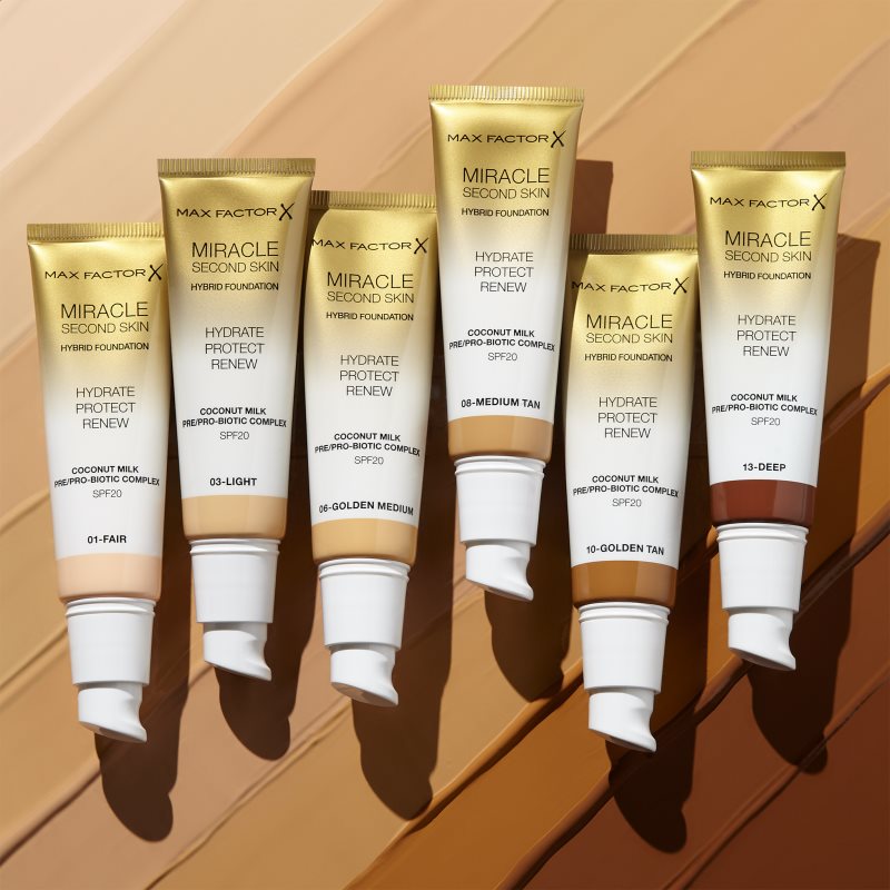 Max Factor Miracle Second Skin зволожуючий тональний крем SPF 20 відтінок 06 Golden Medium 30 мл