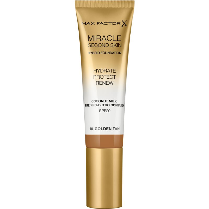 Max Factor Miracle Second Skin Hydrating Cream Foundation SPF 20 Shade 10 Golden Tan 30 Ml