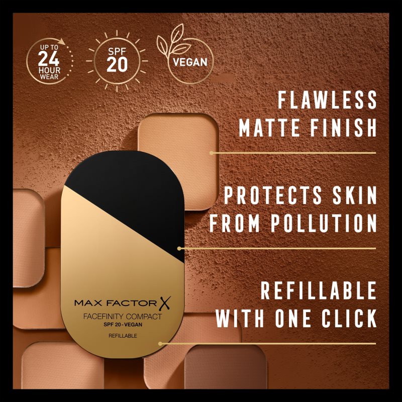 Max Factor Facefinity Refillable kompaktowy podkład matujący SPF 20 odcień 006 Golden 10 g