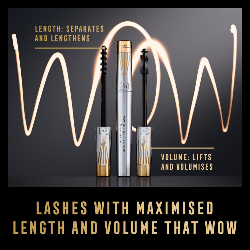 Max Factor Masterpiece Lash Wow Mascara Cils Allongés, Courbés Et Volumisés Avec Brosse 2 En 1 Teinte Black 7 Ml