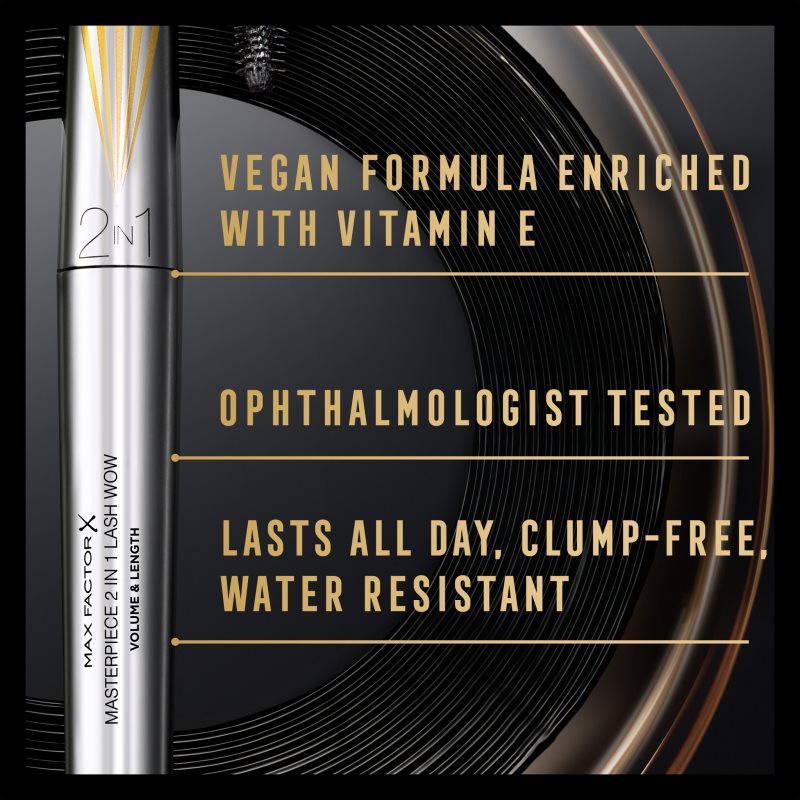 Max Factor Masterpiece Lash Wow Mascara Cils Allongés, Courbés Et Volumisés Avec Brosse 2 En 1 Teinte Black 7 Ml
