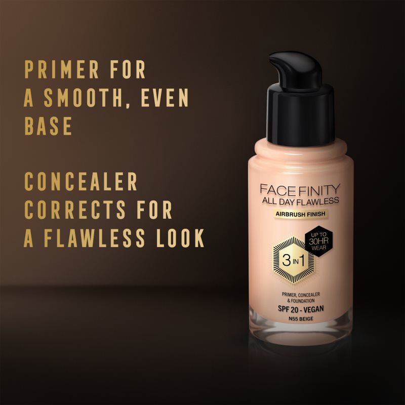 Max Factor Facefinity All Day Flawless стійкий тональний крем SPF 20 відтінок 55 Beige 30 мл