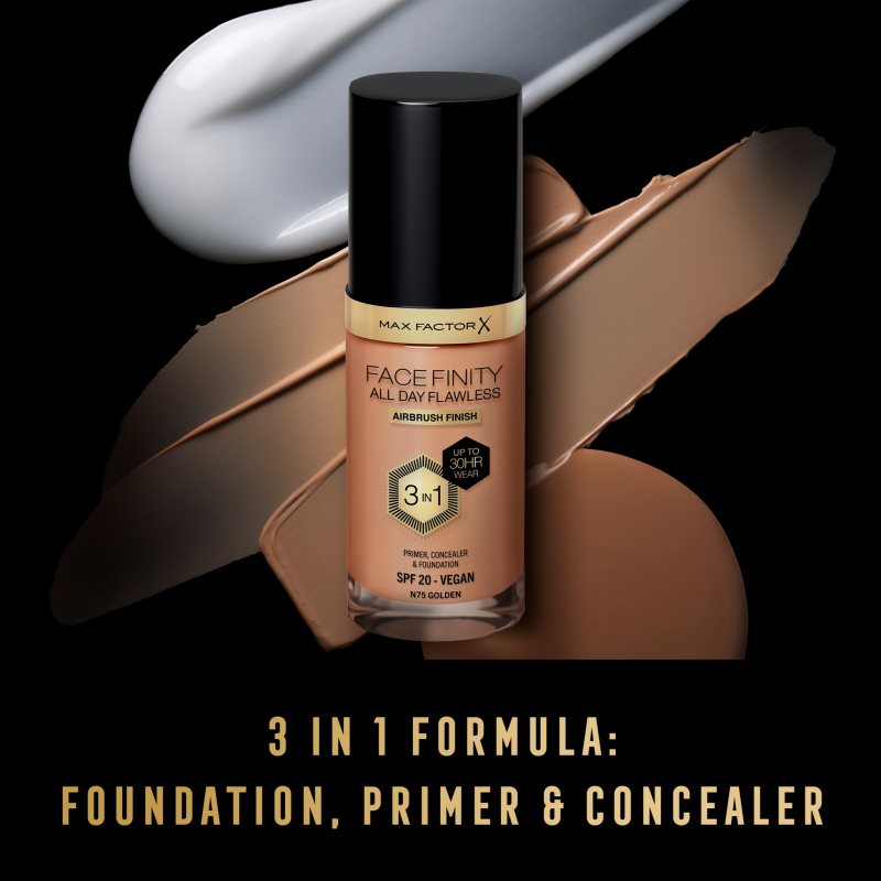 Max Factor Facefinity All Day Flawless стійкий тональний крем SPF 20 відтінок 75 Golden / N75 Golden 30 мл