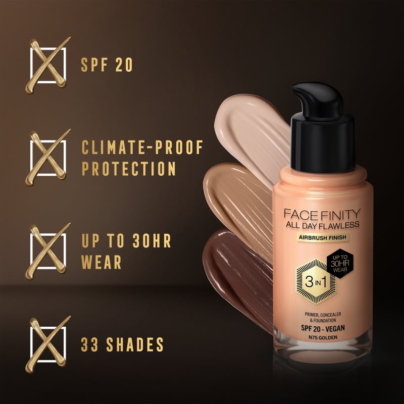 Max Factor Facefinity All Day Flawless dlouhotrvající make-up SPF 20 odstín 75 Golden / N75 Golden 30 ml (obrázek 7)