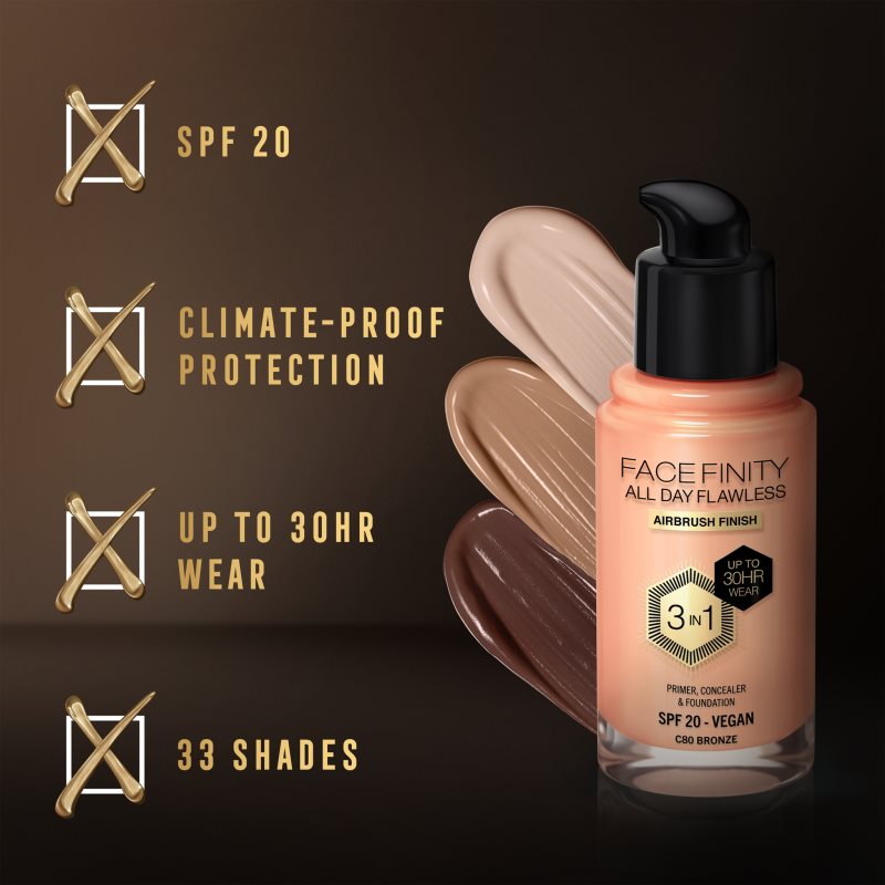 Max Factor Facefinity All Day Flawless Long-lasting Foundation SPF 20 Shade 80 Bronze/ C80 Bronze 30 Ml