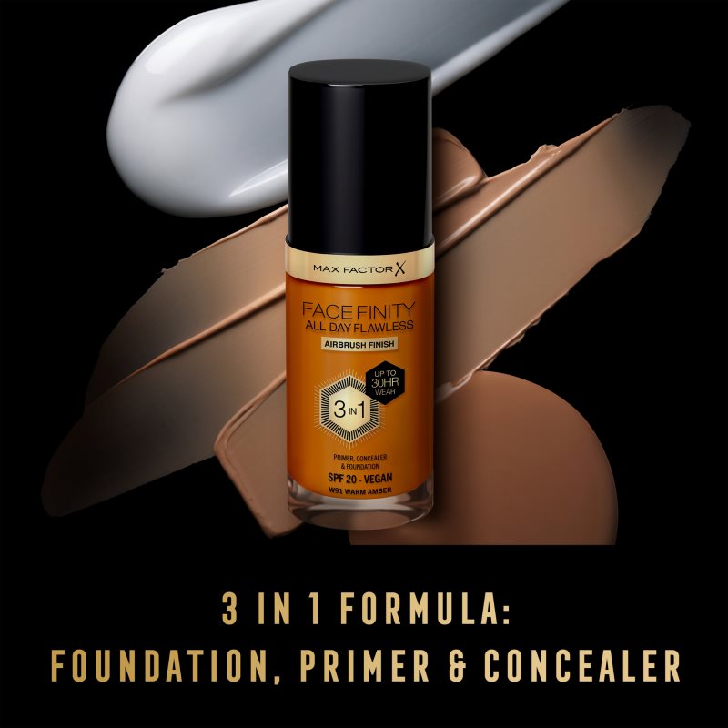 Max Factor Facefinity All Day Flawless Long-lasting Foundation SPF 20 Shade 91 Warm Amber 30 Ml