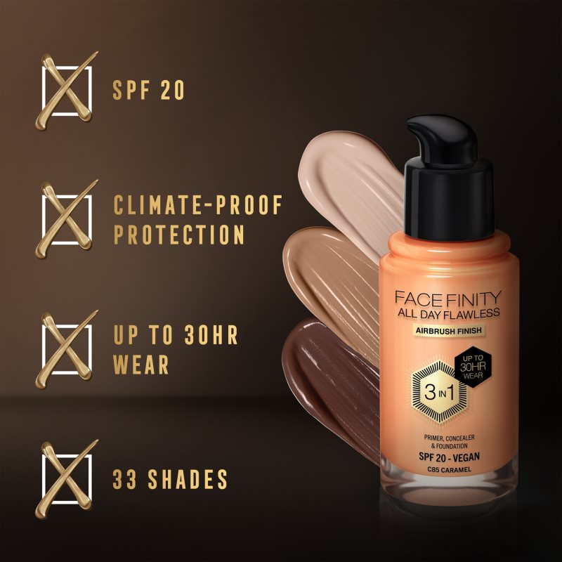 Max Factor Facefinity All Day Flawless trwały podkład SPF 20 odcień 85 Caramel 30 ml