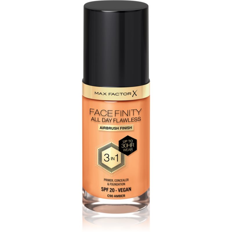 Max Factor Facefinity All Day Flawless стійкий тональний крем SPF 20 відтінок 90 Amber 30 мл