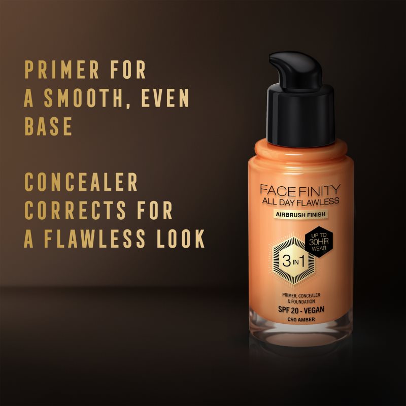 Max Factor Facefinity All Day Flawless fondotinta lunga tenuta SPF 20 colore 90 Amber 30 ml