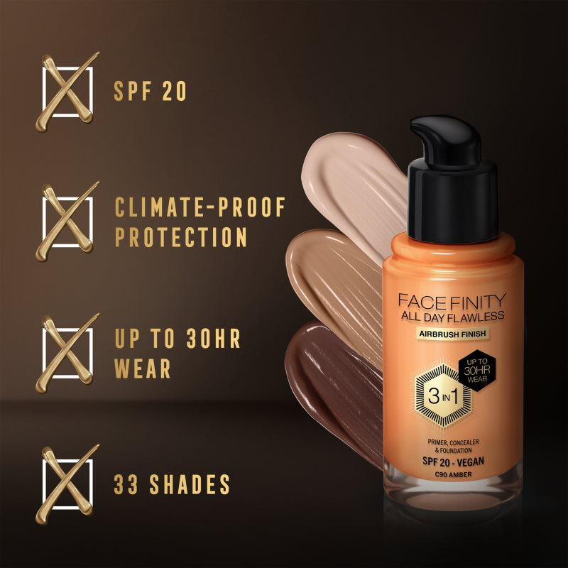 Max Factor Facefinity All Day Flawless fondotinta lunga tenuta SPF 20 colore 90 Amber 30 ml