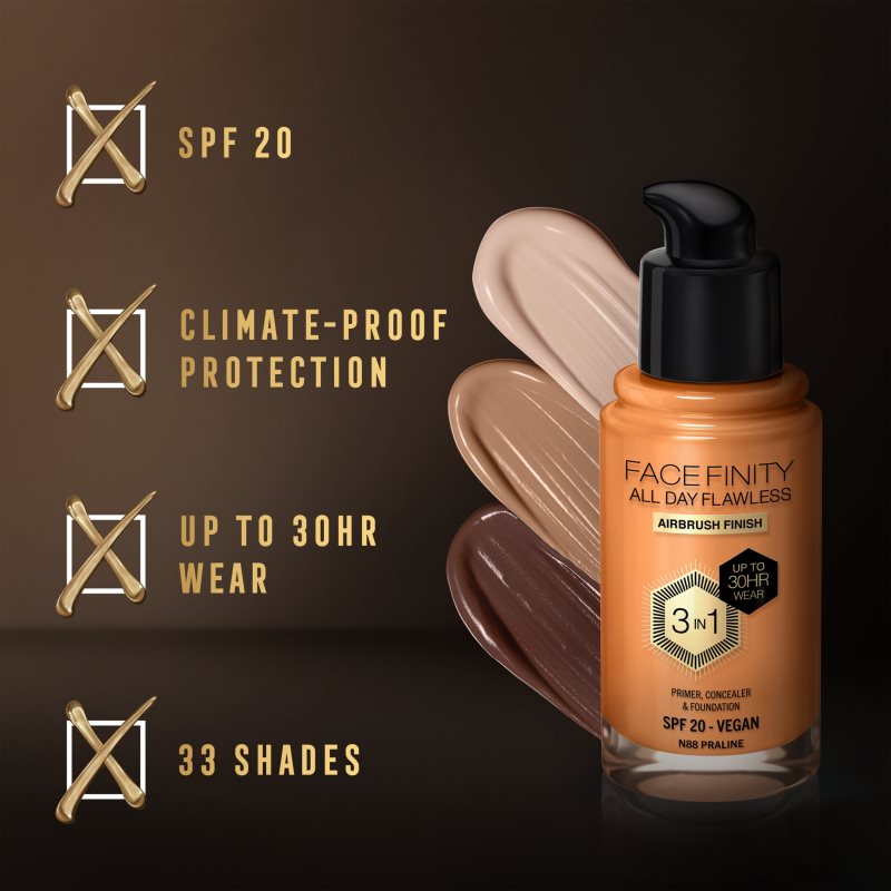 Max Factor Facefinity All Day Flawless Long-lasting Foundation SPF 20 Shade 88 Praline 30 Ml