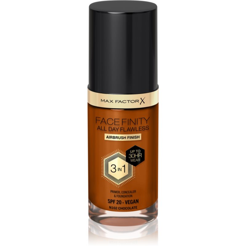 Max Factor Facefinity All Day Flawless long-lasting foundation SPF 20 shade N102 Chocolate 30 ml
