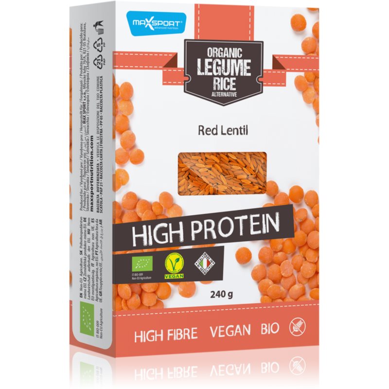 Max Sport Organic Legume Rice Red Lentil proteinové těstoviny 240 g