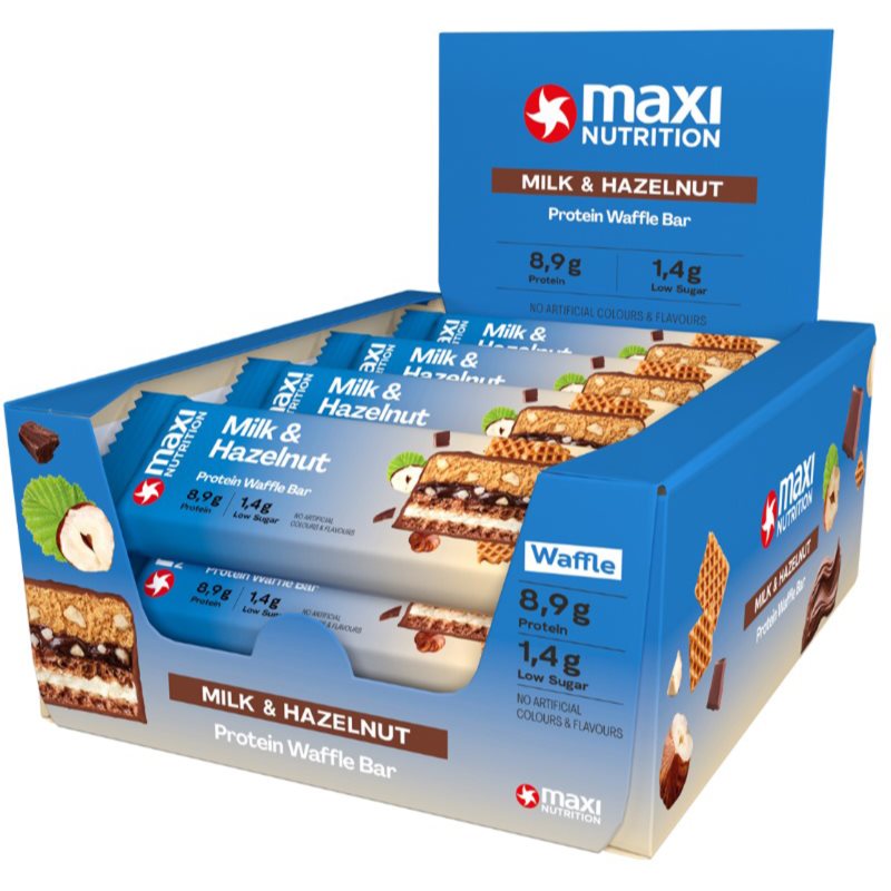 MaxiNutrition Waffle Protein Bar barretta proteica aroma Milk and Hazelnut 12x40 g