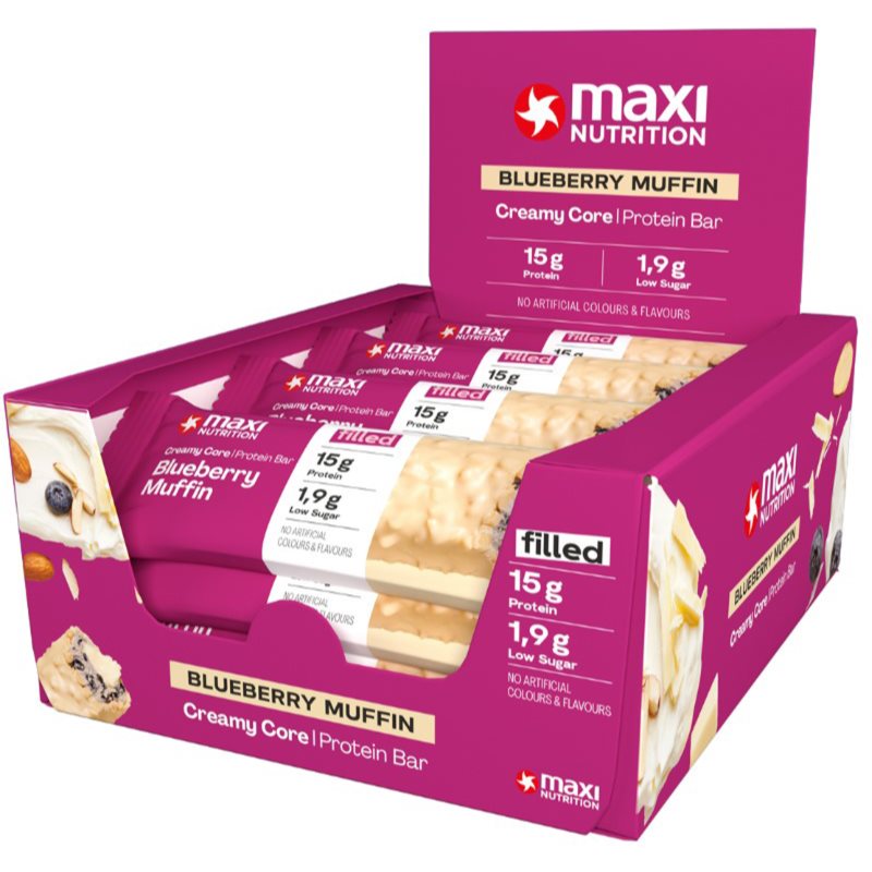 MaxiNutrition Creamy Core Protein Bar barretta proteica a basso contenuto di zuccheri aroma Blueberry muffin 12x45 g