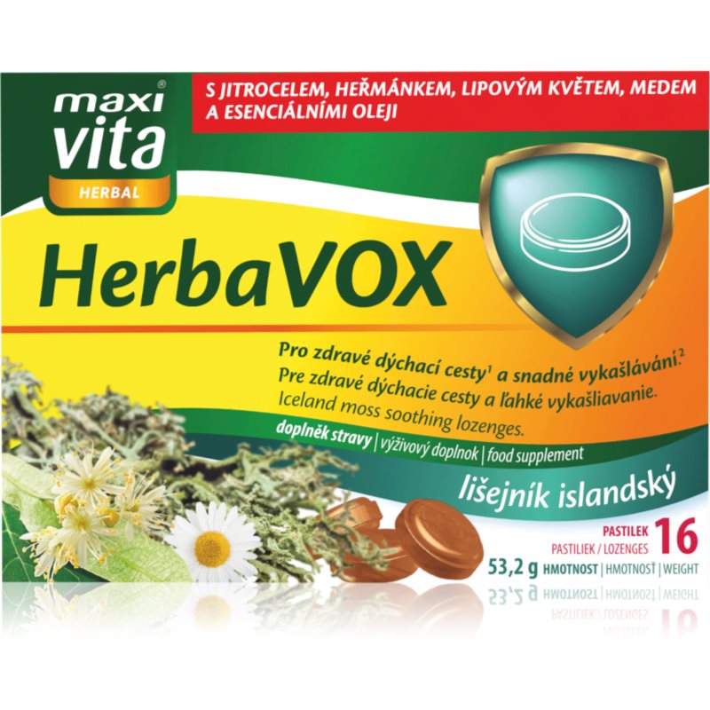 Maxi Vita Herbal SeptAngin Lišajník islandský pastilky pri bolestiach v krku 16 ks