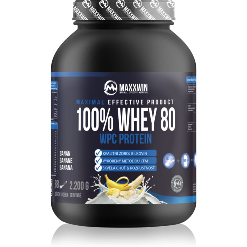 Maxxwin 100% Whey 80 Protein syrovátkový protein v prášku příchuť Banana 2200 g