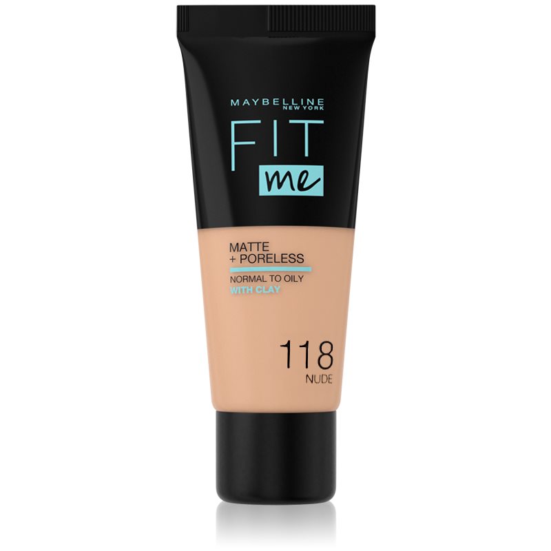 Maybelline Fit Me! Matte+Poreless матуюча тональна основа для нормальної та жирної шкіри відтінок 118 Nude 30 мл