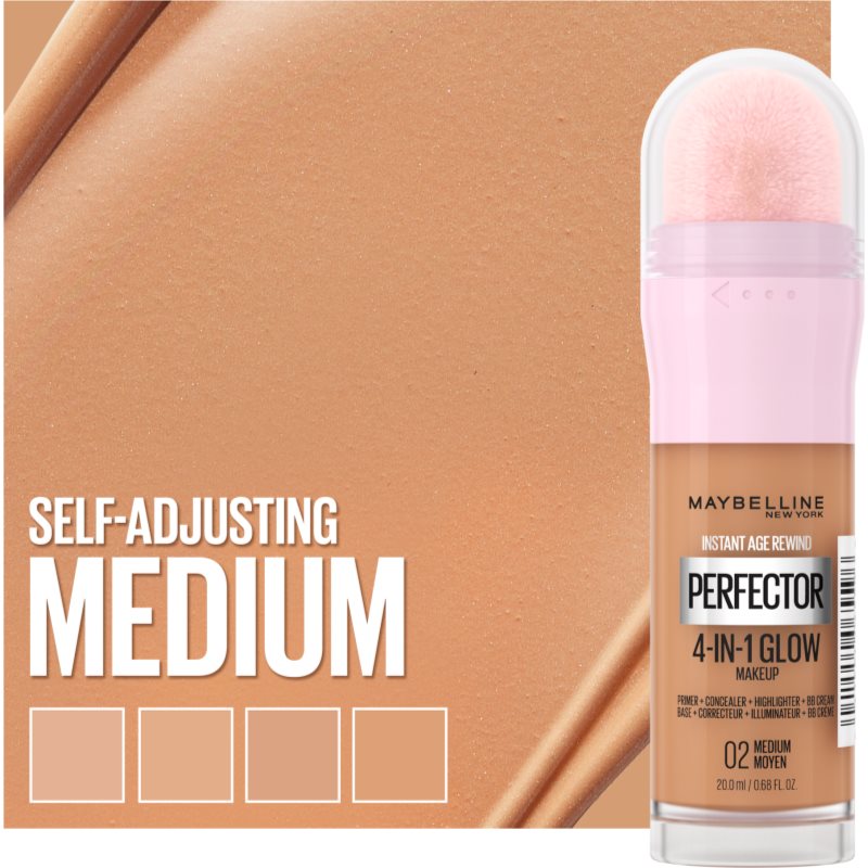 MAYBELLINE NEW YORK Instant Perfector 4-in-1 fondotinta illuminante per un look naturale colore 02 Medium 20 ml