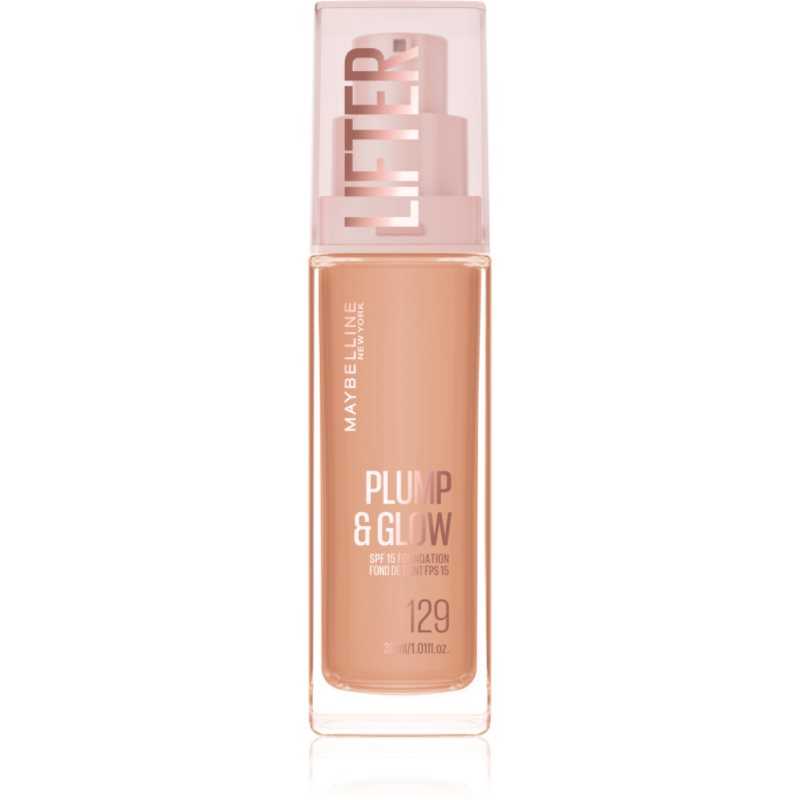 MAYBELLINE NEW YORK Lifter Plump & Glow rozjasňující make-up pro přirozený vzhled odstín 129 30 ml