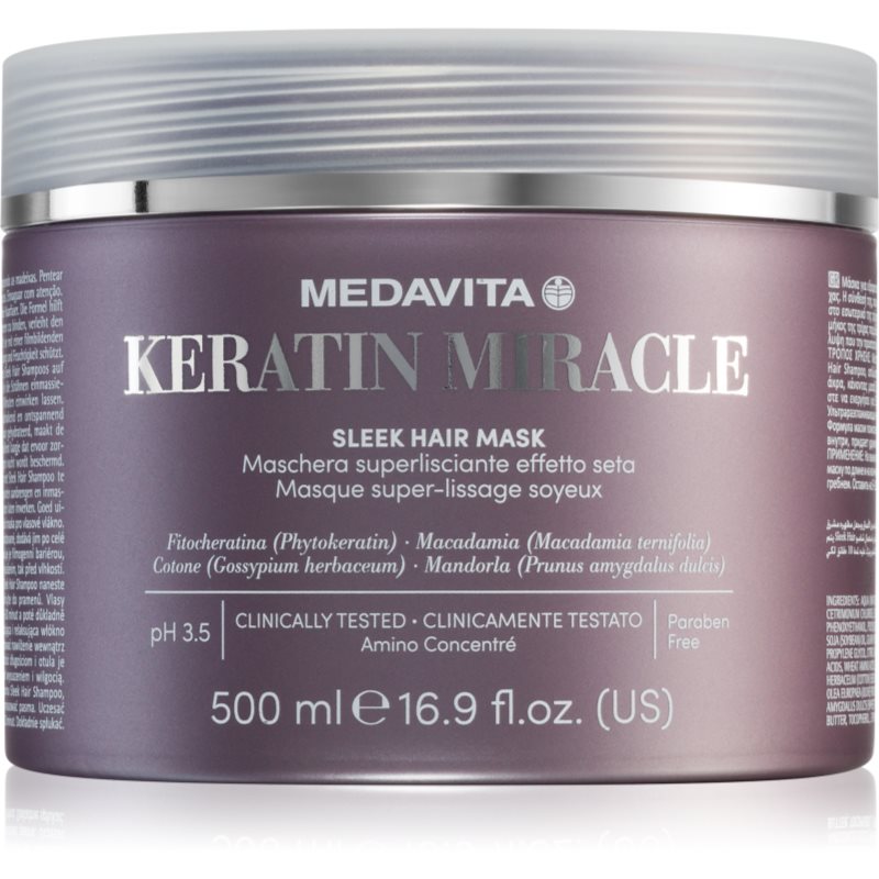 Medavita keratin miracle sleek hair mask hidratáló kisimító maszk 500 ml