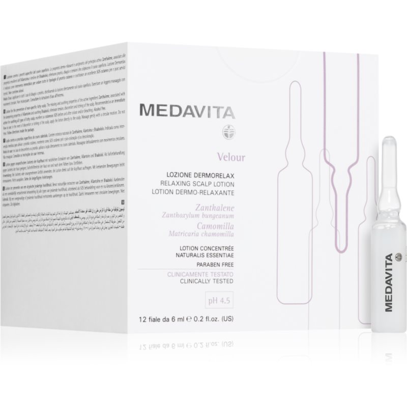 E-shop Medavita Velour Relaxing Scalp Lotion relaxační péče pro citlivou pokožku hlavy 12x6 ml