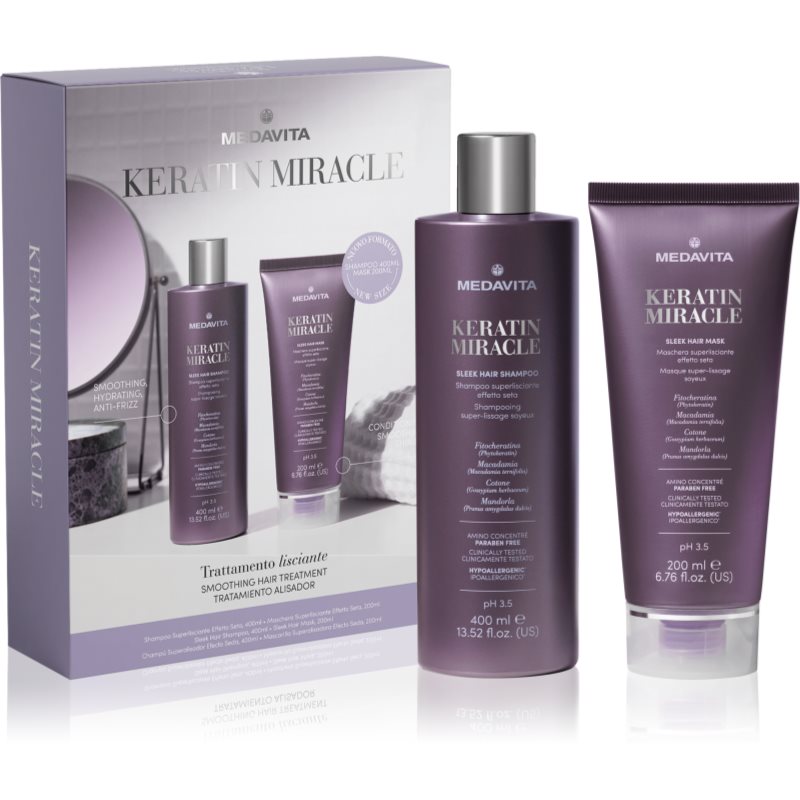 Medavita Keratin Miracle Keratin Miracle Sleek Hair Kit set cadou pentru netezirea parului