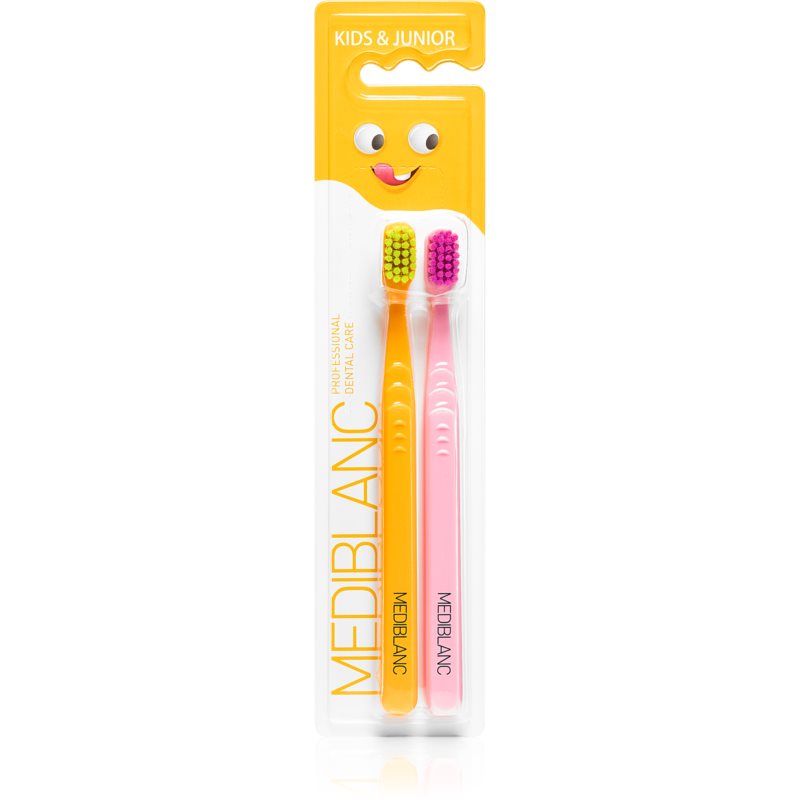 MEDIBLANC KIDS & JUNIOR Ultra Soft itin minkšti dantų šepetėliai 2 vnt. vaikams Orange, Pink