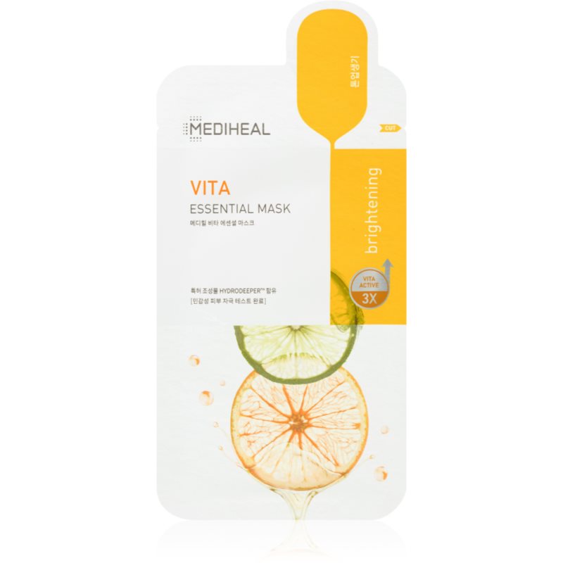 MEDIHEAL Essential Mask Vita освітлювальна косметична марлева маска з мультивітамінним комплексом 24 мл