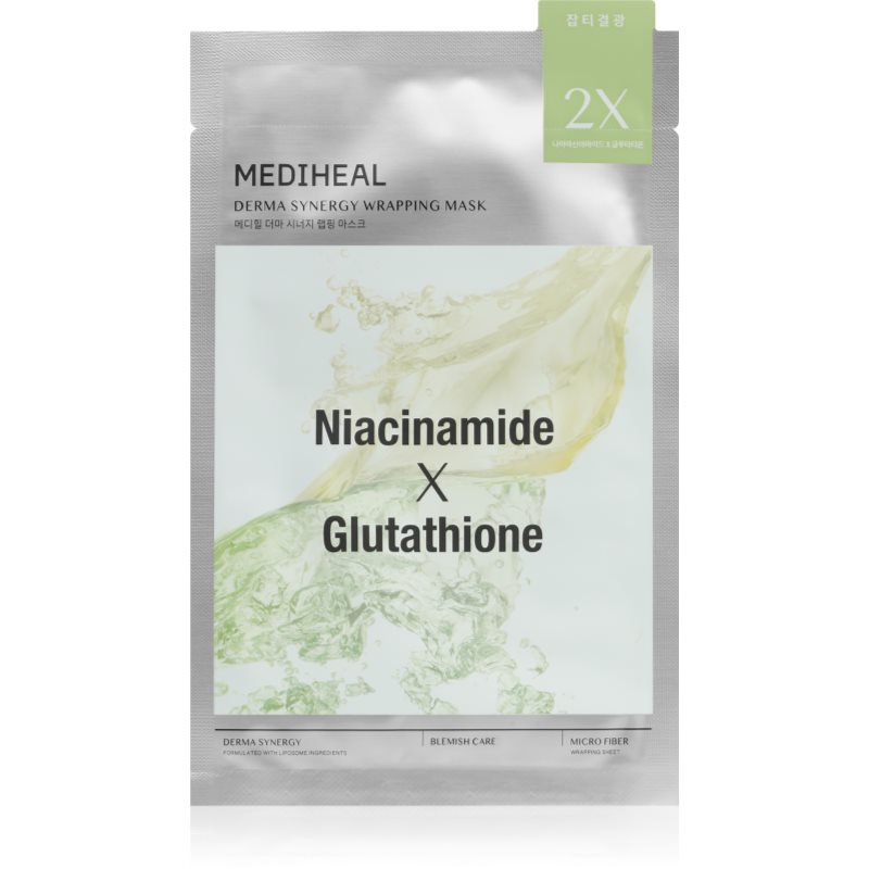 MEDIHEAL Derma Synergy Blemish Care Wrapping Mask maschera viso illuminante in tessuto per unificare il tono della pelle 25 ml