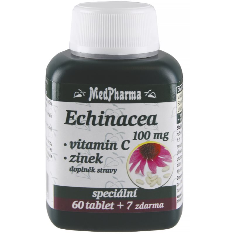 MedPharma Echinacea 100 mg + vitamin C + zinok tablety na podporu imunitného systému, pre krásnu pleť a nechty 67 tbl