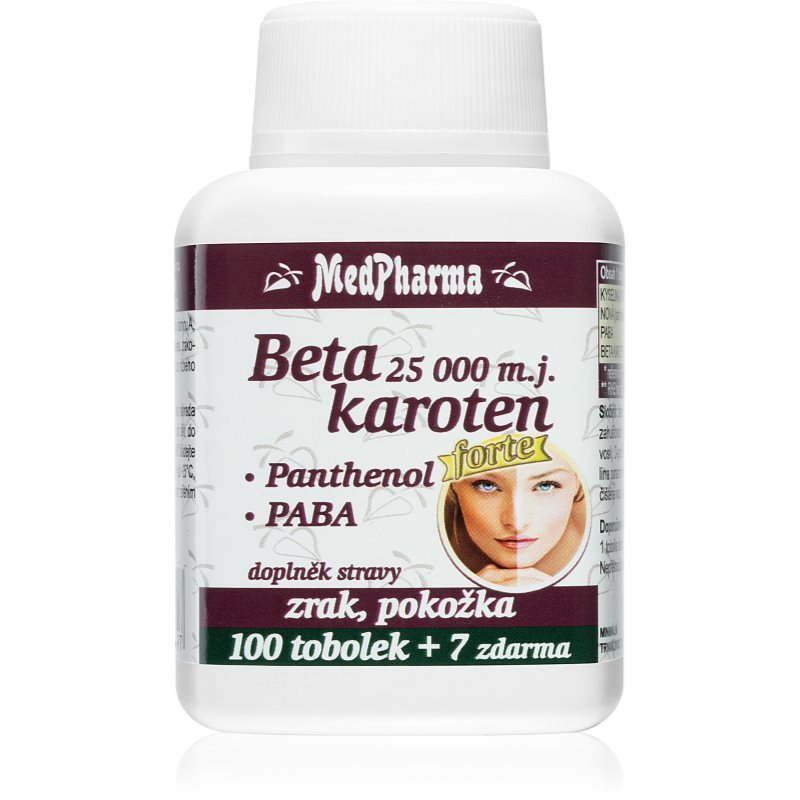 MedPharma Beta karoten 25 000 m.j. +Panthenol+PABA tobolky na udržovanie normálneho stavu vlasov, pokožky a slizníc 107 cps kúpite na Notino.sk
