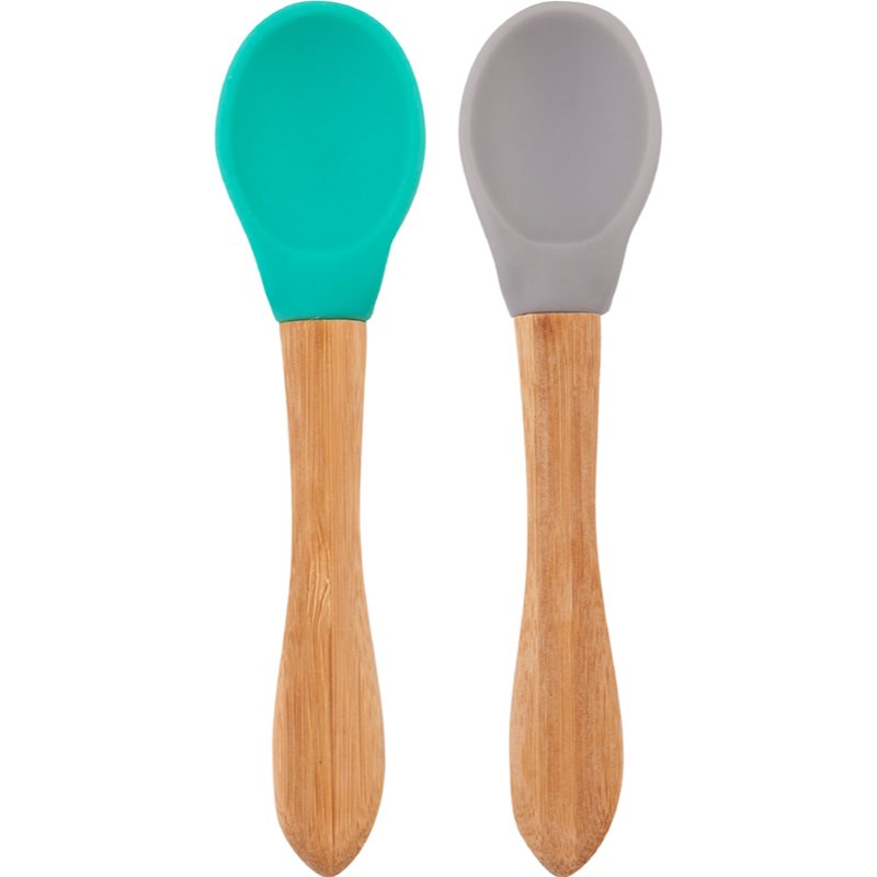 Minikoioi Spoon With Bamboo Handle Spoon Green/Grey 2 Pc
