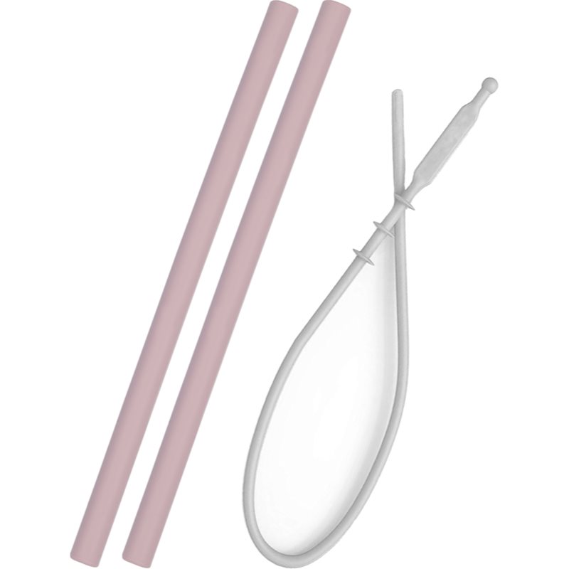 Minikoioi Straw With cleaning brush silikoninis šiaudelis su šepetėliu Pink 2 vnt.