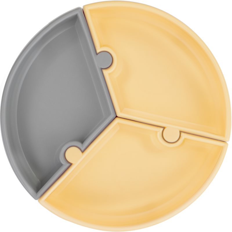 Minikoioi Puzzle Grey/ Yellow delený tanier s prísavkou 1 ks