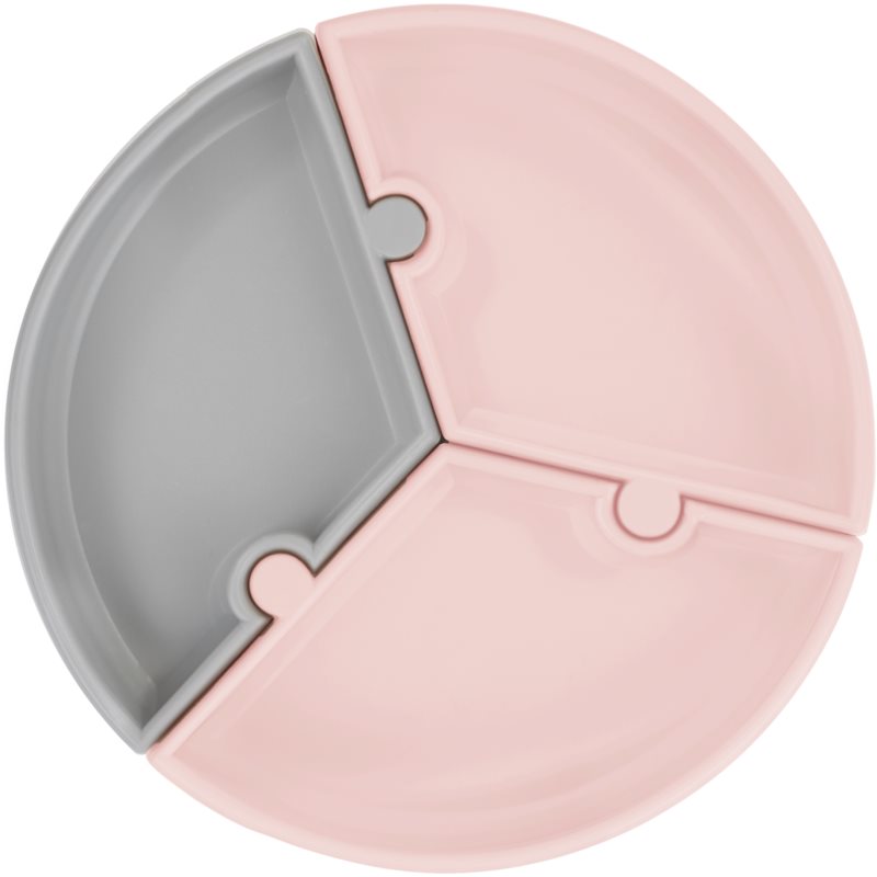 Minikoioi Puzzle Pinky Pink/ Powder Grey Divided Plate With Suction Cup