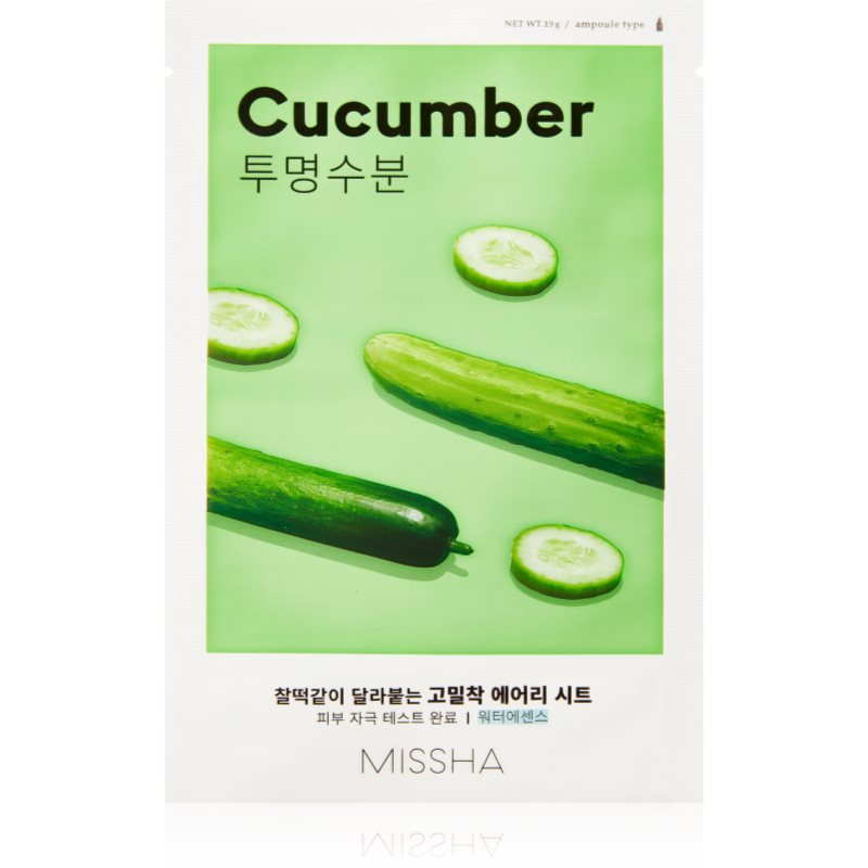 Missha Airy Fit Cucumber mascarilla hoja con efecto hidratante y revitalizante para pieles secas 19 g