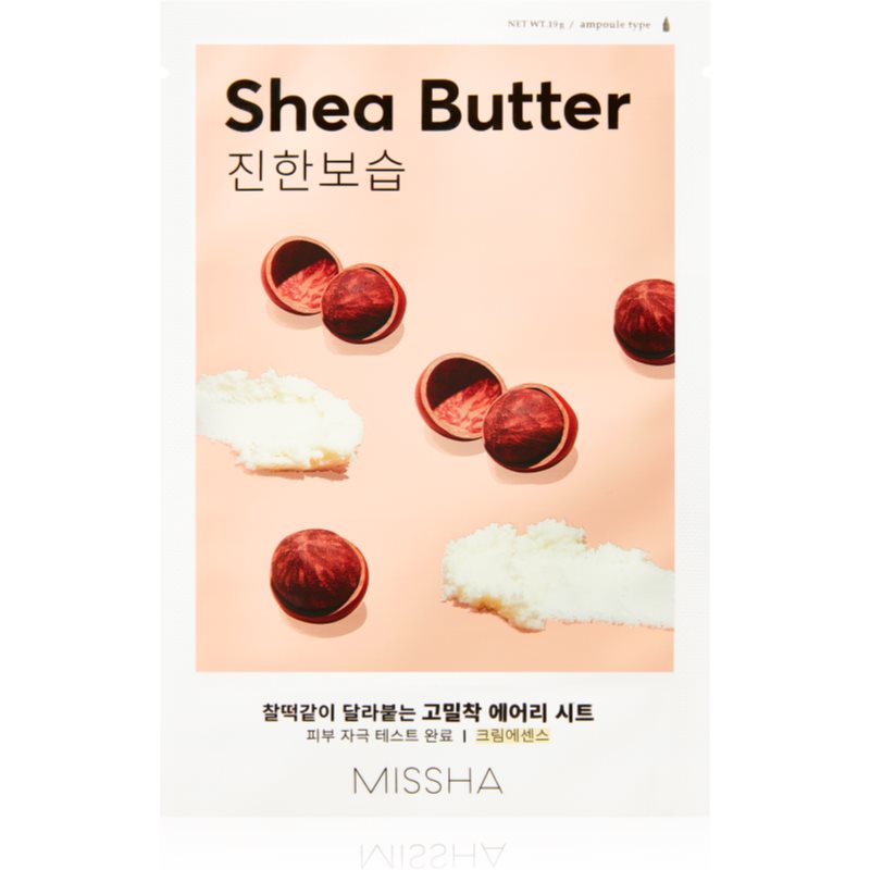 Missha Airy Fit Shea Butter платнена маска с силно хидратиращ и подхранващ ефект 19 гр.