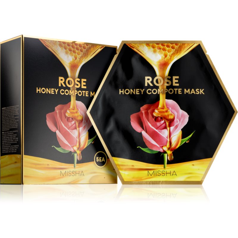 

Missha Honey Compote Mask Rose тканинна маска для обличчя зі зволожуючим та роз'яснюючим ефектом 5 штук